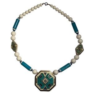 Vintage 80s Ceramic Necklace Southwestern Boho Vibe Made in Japan